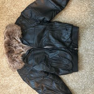 Reversible beaver and black leather jacket